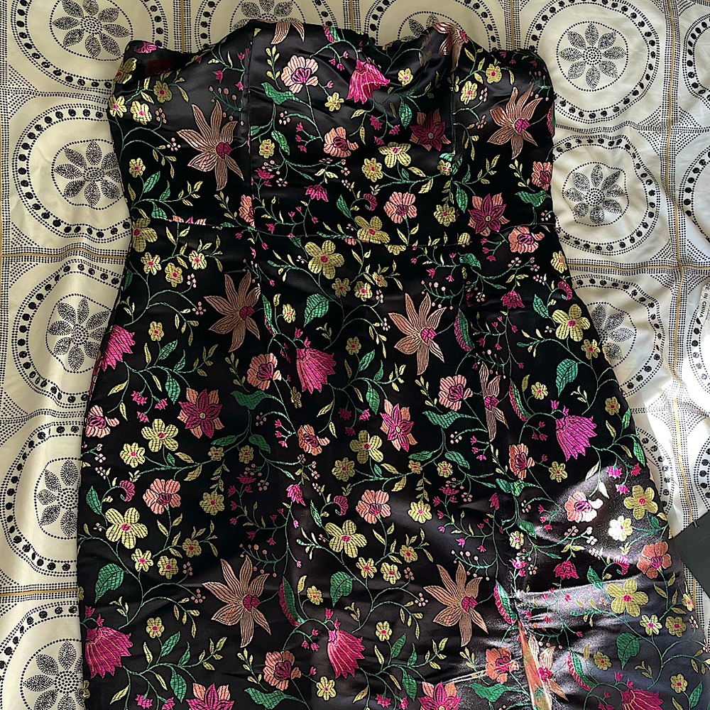 Lulu’s, black, midi, strapless, floral print dress